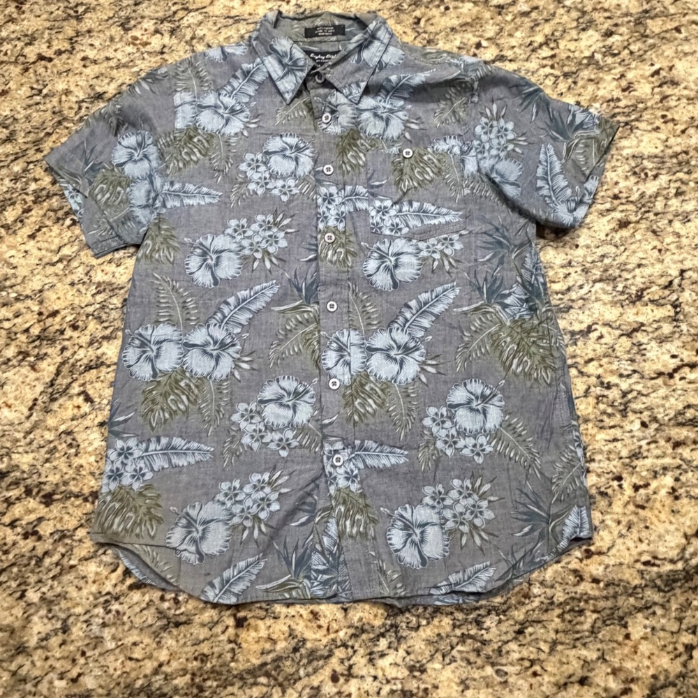 Eighty Eight Platinum Mens Small Blue Gray Tropical Floral Button Up Shirt